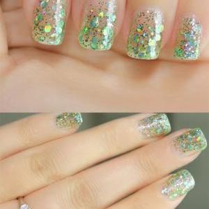 Fashion Sweet Sequins Glitter Green Color Nail..