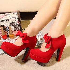 Fashion Bow Waterproof Thick High Heel Shoes For..