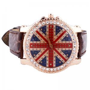 Fashion Round Dial Analog Uk Flag Strap Watch With..