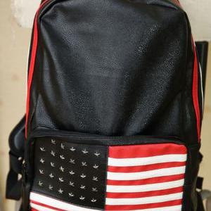 Fashion Usa Flag Rivet Backpack Leather Bag..