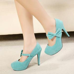 Fashion Round Head With Bow Thin High Heels Shoes..