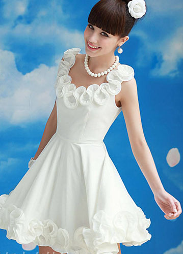 Romantic Flowers White Chiffon Dress on Luulla