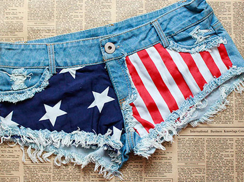 Women Fashion Short Denim Cowboy Usa Flag Short Pants Shorts