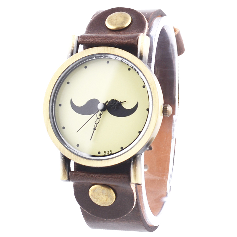 Free Shipping Fashion Goatee Pattern Round Dial Analog Watch With Faux ...