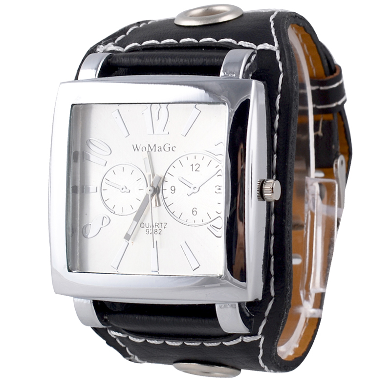 Fashion Square Plate Watches(white Face) With Strap（black）