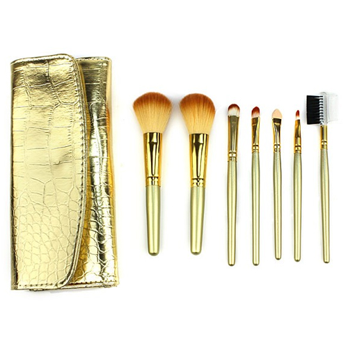 7 Pcs Professional Golden Makeup Brush Set Kit With Cosmetic Case