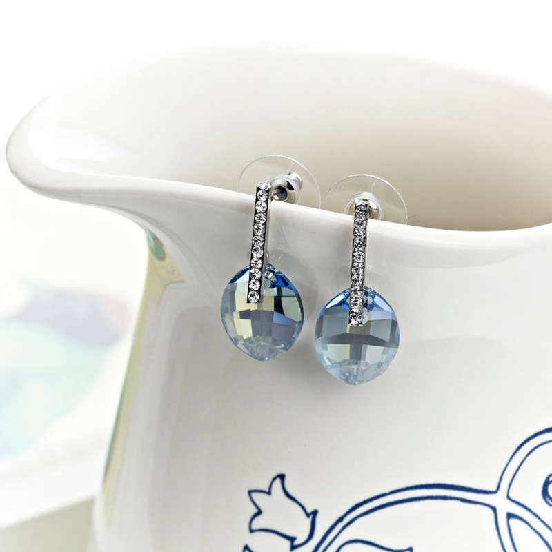 Free Shipping Fashion Simple Style Blue Rhinestone Earrings For Lady ...