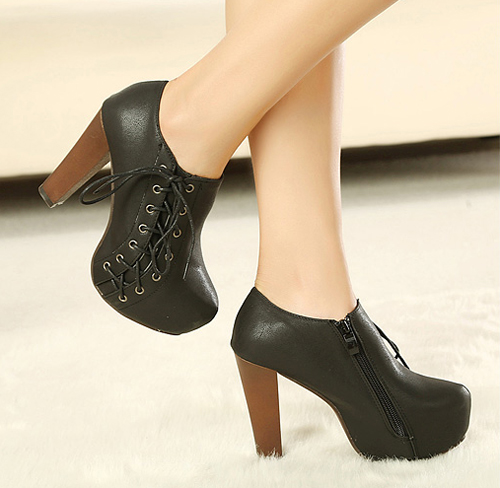 Fashion Waterproof Side Strappy High Thick Heel Boots For Lady ...