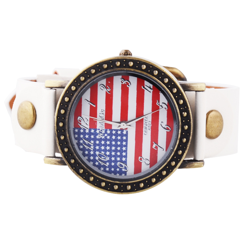 Fashion Round Dial Analog Us Flag Strap Watch(white) (yw00020w) on Luulla