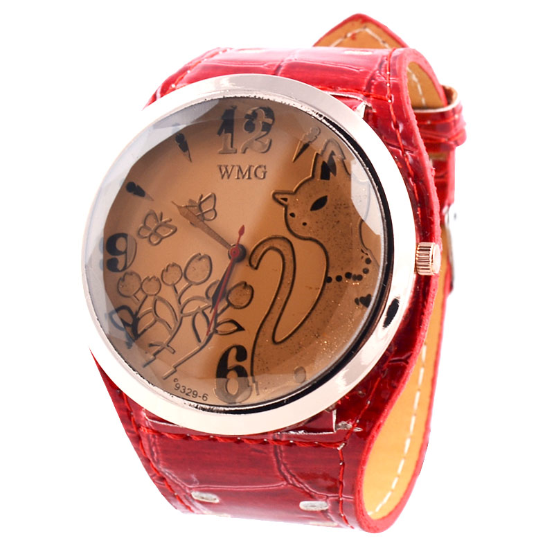 Fashion Big Round Dial Watch With Pu Leather Strap red Yw00006r On 