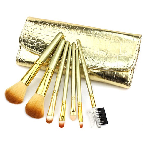 7 Pcs Professional Golden Makeup Brush Set Kit With Cosmetic Case